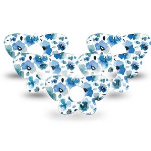 ExpressionMed Sapphire Petals Freestyle Libre 3 Butterfly Shape Tape 5-Pack Blue Watercolored Florals Themed Overlay Patch CGM Design