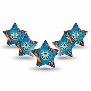 ExpressionMed Koi Pond Freestyle Libre 3 and Libre 3 Plus Star, 5-Pack Tape and 5-Pack Sticker garden fish pattern Fixing Ring Patch for Continuous Glucose Monitor