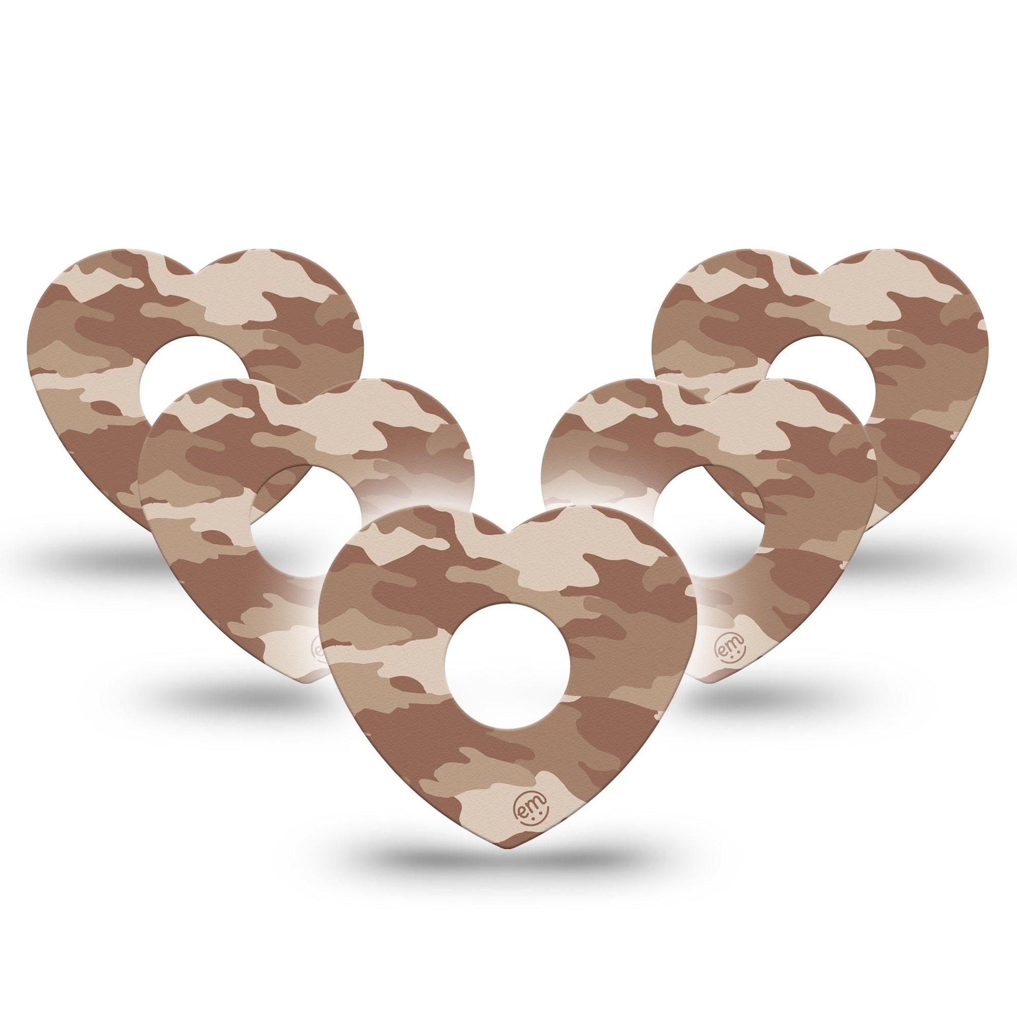 ExpressionMed Desert Camo Freestyle Libre 3 Heart Shape Tape 5-Pack Sand Dapple Patch CGM Design