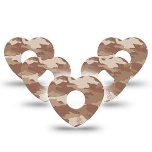 ExpressionMed Desert Camo Freestyle Libre 3 Heart Shape Tape 5-Pack Sand Dapple Patch CGM Design