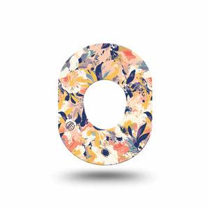 ExpressionMed Tinted Blooms Dexcom G7 Mini Tape, Dexcom Stelo Glucose Biosensor System,  Single Painted Orange Blue Toned Flowers Patch Continuous Glucose Monitor Design