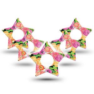 ExpressionMed Hand Painted Flowers Infusion Set Star Shape Tape 10-Pack Tape Beautiful Blooms, Fixing Ring Patch Continuous Glucose Monitor Design