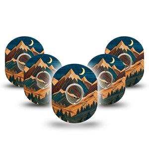 ExpressionMed Wood Mountains Dexcom G7 and Dexcom Stelo Glucose Biosensor System, 5-Pack Tape and 5-Pack Sticker earthy outdoor graphic Accessories for Continuous Glucose Monitor