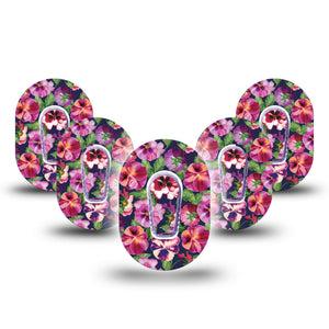 ExpressionMed Flower Girl Pansies Dexcom G6 Mini Tape 5-Pack Tape and 5-Pack Sticker Hot Pink and Violet Pansies, Adhesive Tape CGM Design