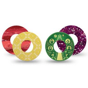 ExpressionMed Somewhere Over the Rainbow Variety Pack Freestyle Libre and Libre 2 Plus Tape, Abbott Lingo, 4-Pack Tape Variety, Yellow Brick Road Inspired, Fixing Ring Tape Continuous Glucose Monitor Design