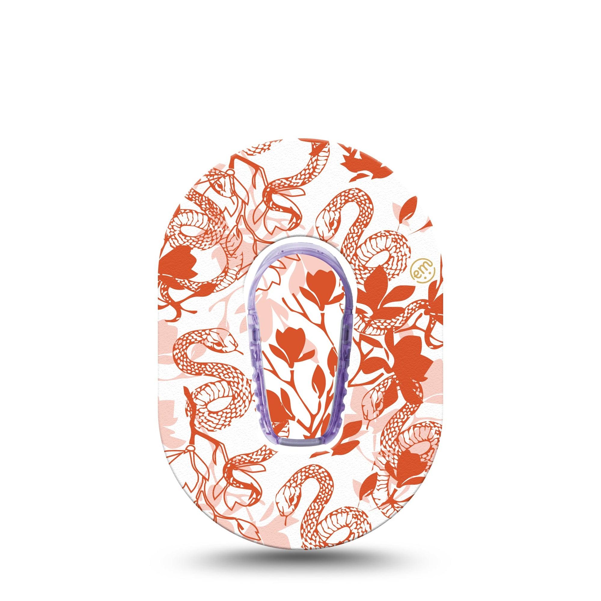 ExpressionMed Lava Coil Floral Dexcom G6 Mini Tape Single Tape and Single Sticker Snake Reptile Floral Deco, Adhesive Tape CGM Design