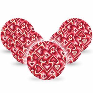 ExpressionMed Valentine Hearts Freestyle Libre Overpatch, Abbott Lingo, 5-Pack Tape Vibrant Heart Pattern, Fixing Ring Patch CGM Design