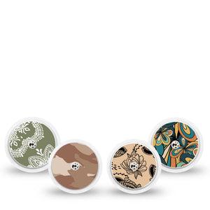 ExpressionMed Khaki Florals Variety Pack Freestyle Libre and Libre 2 Plus Sticker, Abbott Lingo, 4-Pack Sticker Variety Intricate Floral and Bug Patterns, Vinyl Graphics Continuous Glucose Monitor Design