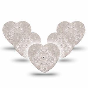 ExpressionMed Vintage Lace Freestyle Libre 2 and Libre 2 Plus Heart Shape Tape, Abbott Lingo, 5-Pack Tape and 5-Pack Sticker Soft Patterns, Adhesive Patch CGM Design