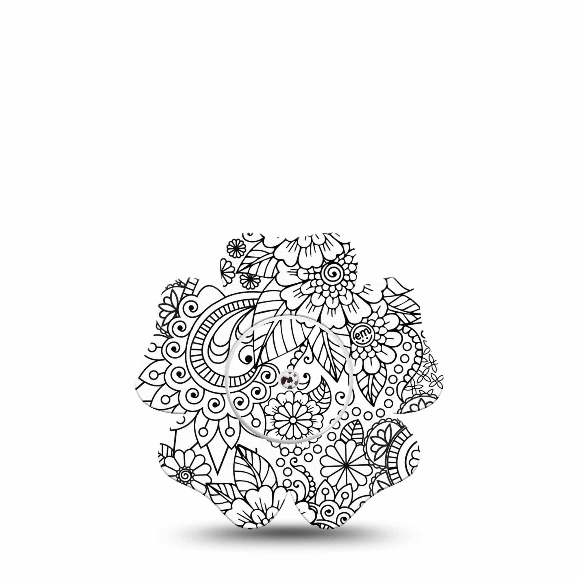 ExpressionMed Color Me Flower Freestyle Libre 2 and Libre 2 Plus Flower Shape Tape, Abbott Lingo, Single Tape and Single Sticker Artistic Petals Plaster CGM Design