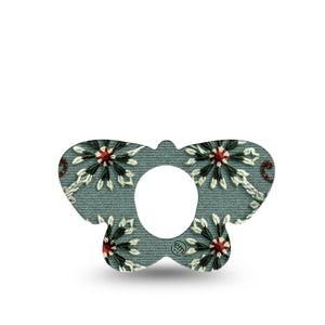 ExpressionMed Green Embroidery Dexcom G7 Butterfly Shape Tape, Dexcom Stelo Glucose Biosensor System, Single Tape Muted Green Knit Florals, Adhesive Tape CGM Design