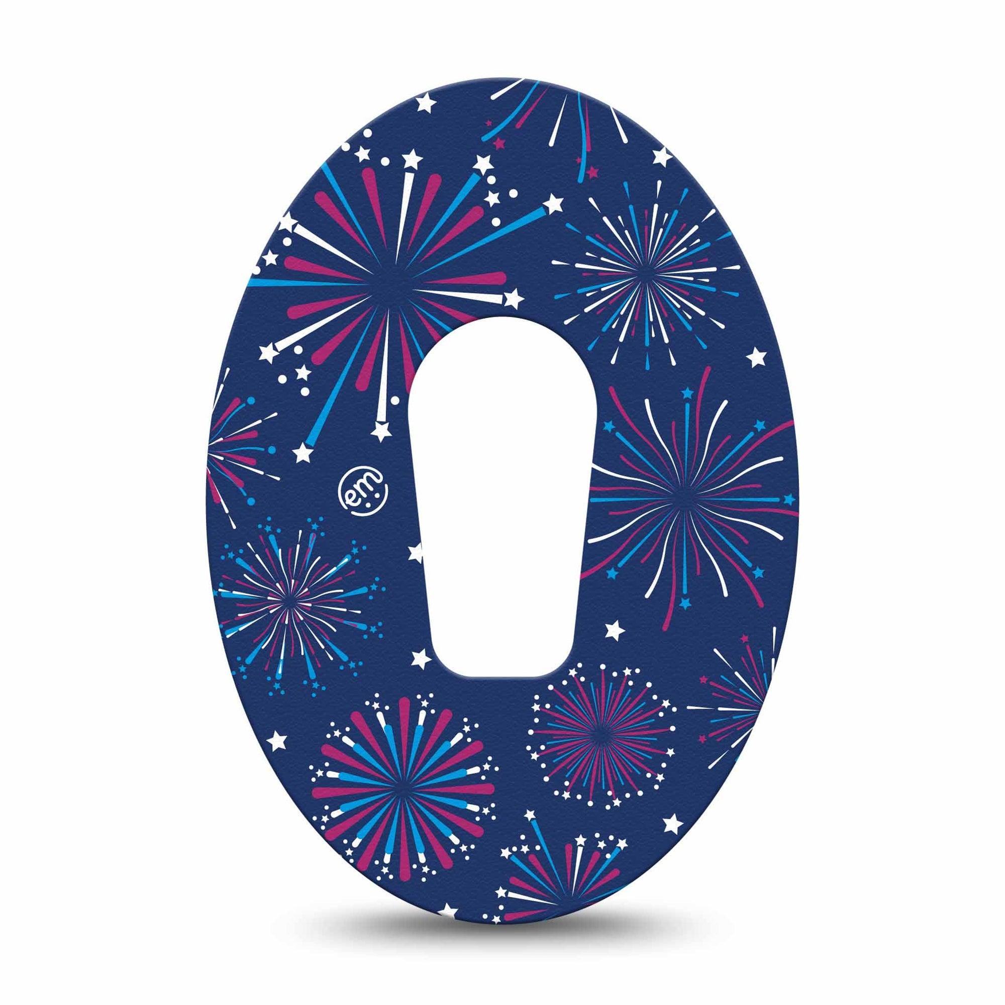 ExpressionMed Night Sky Celebration Dexcom G6 Tape Single Sparkling Fireworks over Blue Backdrop Plaster CGM Design