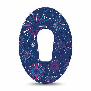 ExpressionMed Night Sky Celebration Dexcom G6 Tape Single Sparkling Fireworks over Blue Backdrop Plaster CGM Design