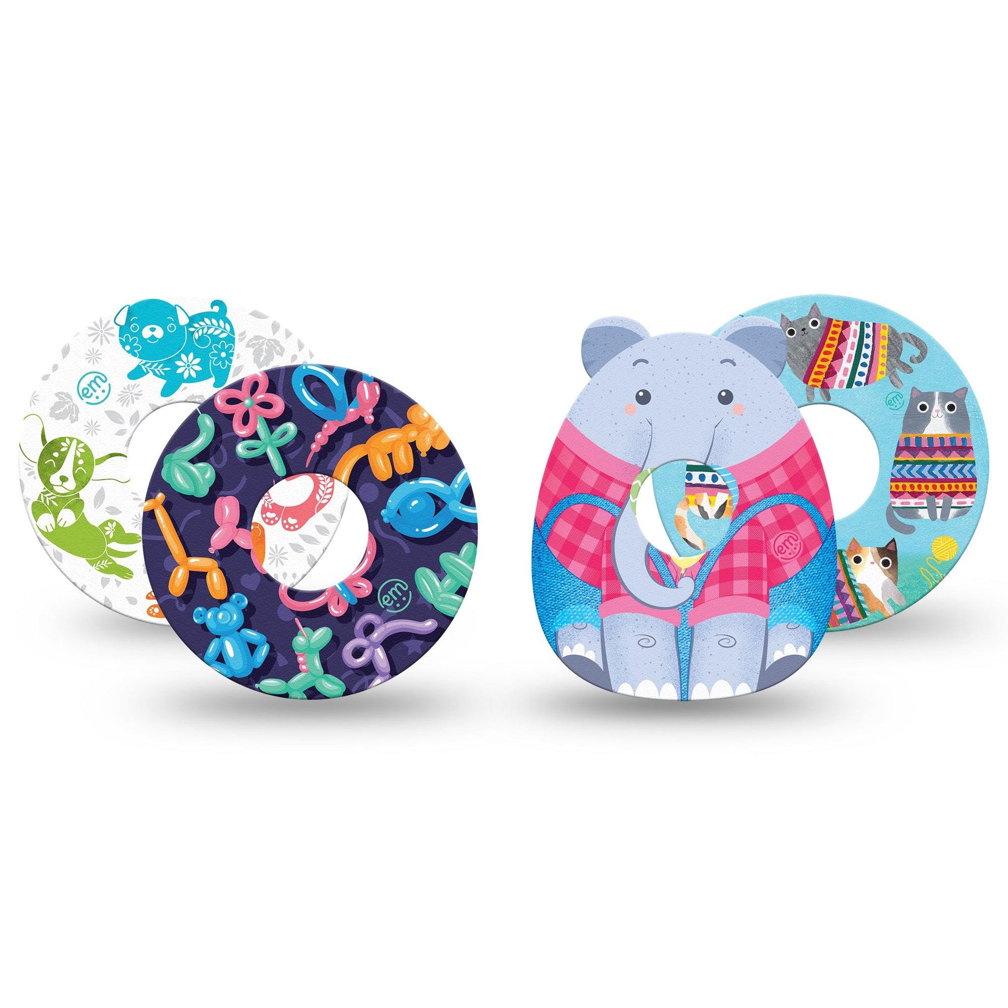 ExpressionMed Playful Animals Variety Pack Freestyle Libre 3 and Libre 3 Plus Tape 4-Pack Tape Variety Cute Circus Inspired Animal, Adhesive Tape Continuous Glucose Monitor Design