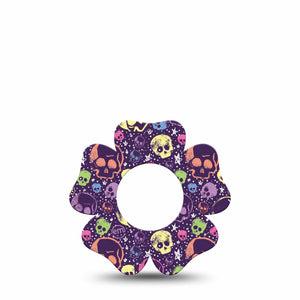 ExpressionMed Neon Skulls Freestyle Libre 2 and Libre 2 Plus Flower Shape Tape, Abbott Lingo, Single Tape Glowing Neon Skulls Inspired, Plaster CGM Design