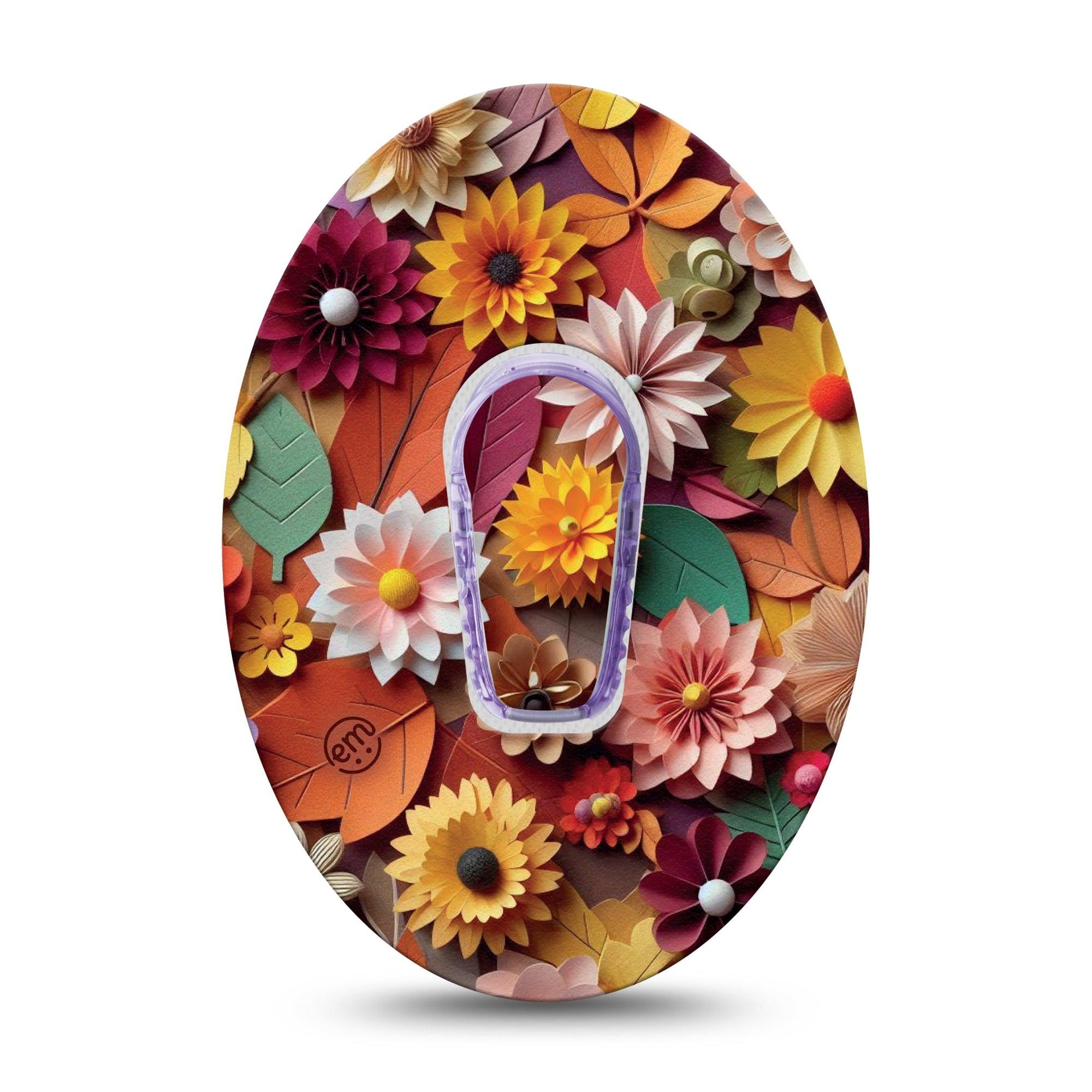 ExpressionMed 3D Floral Dexcom G6 Tape Single Tape and Single Sticker 3D Inspired Flower Art, Plaster CGM Design