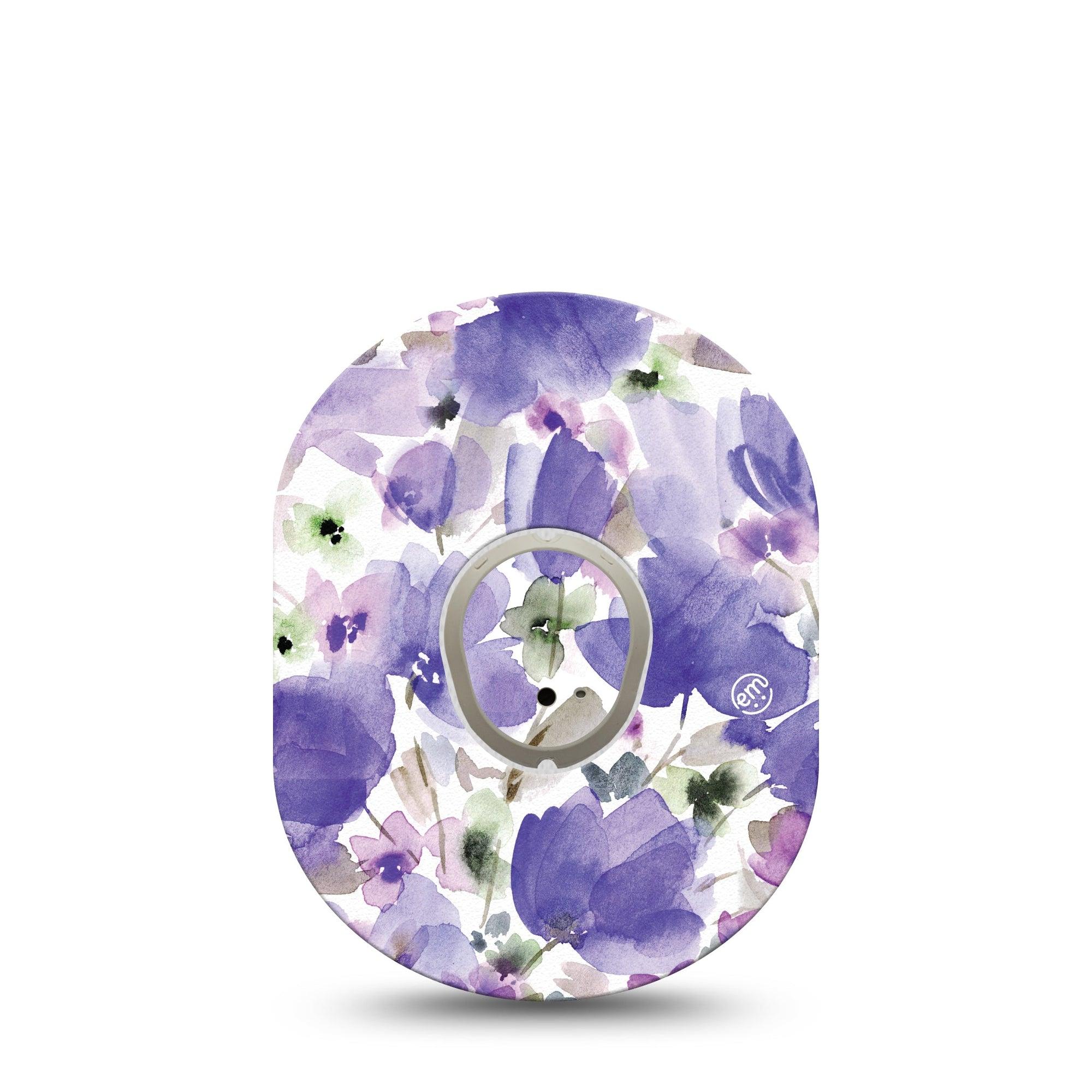 ExpressionMed Italian Blooms Dexcom G7 Tape, Dexcom Stelo Glucose Biosensor System,  Single Tape and Single Sticker Dreamy Watercolor Purple Flowers Overlay Tape Continuous Glucose Monitor Design