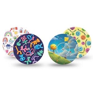 ExpressionMed Breezy Days Variety Pack Freestyle Libre and Libre 2 Plus Tape, Abbott Lingo, 4-Pack Tape and 4-Pack Sticker Variety Fun Summer Day Inspired, Fixing Ring Tape Continuous Glucose Monitor Design