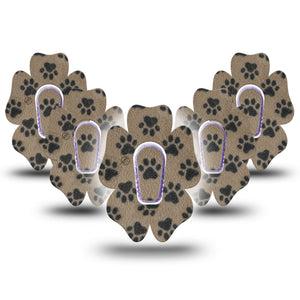 ExpressionMed Fuzzy Pawprints Dexcom G6 Flower, 5-Pack Tape and 5-Pack Sticker Fuzzy black paws Fixing Ring Patch for Continuous Glucose Monitor