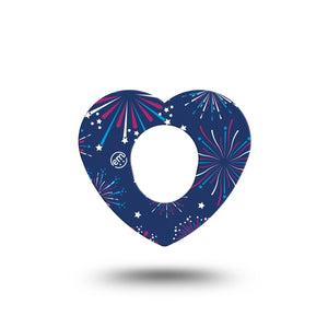 ExpressionMed Night Sky Celebration Dexcom G7, Dexcom Stelo Glucose Biosensor System, Heart Shape Tape Single Firework Lit Sky Inspired Overlay Patch CGM Design