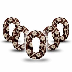 ExpressionMed Cozy Sweater Dexcom G6 Mini Tape, 5-Pack Tape Brown Sweater White Petals Inspired, Adhesive Tape CGM Design