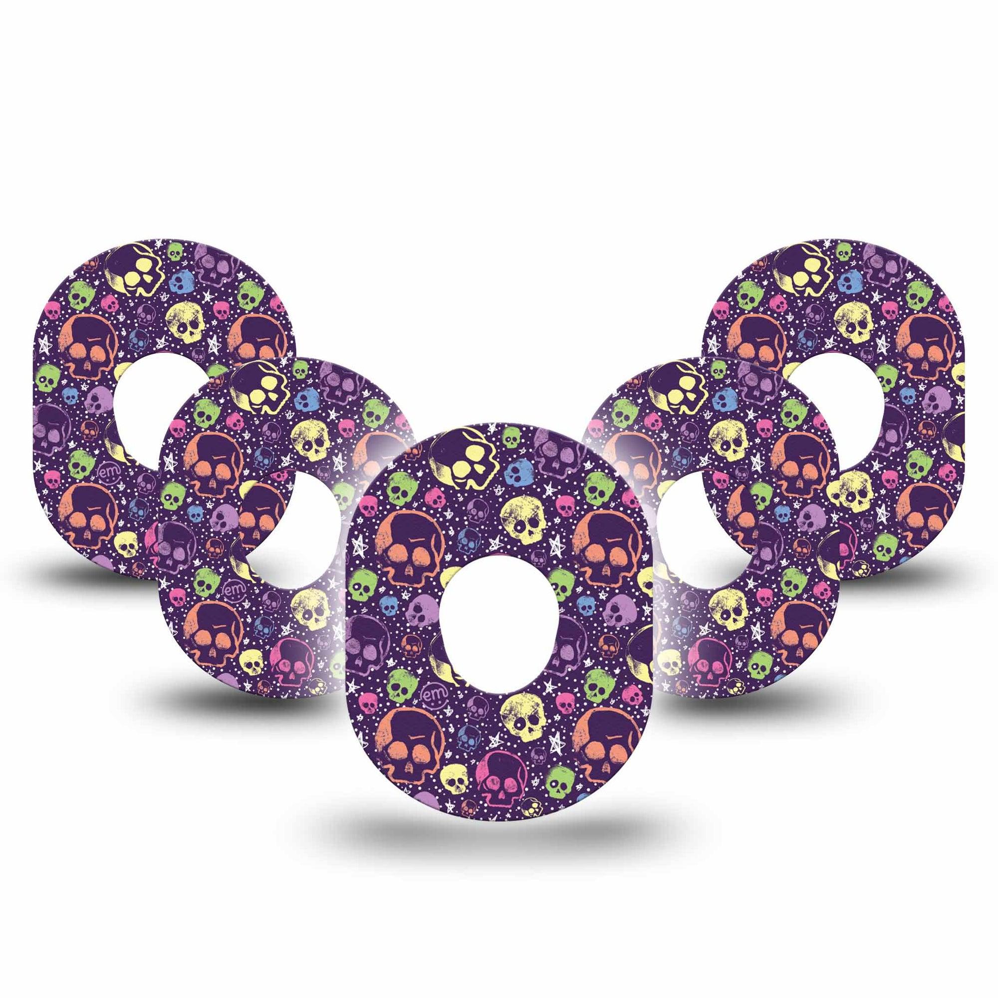 ExpressionMed Neon Skulls Dexcom G7 Tape, Dexcom Stelo Glucose Biosensor System, 5-Pack Tape Art Skulls Stars, Overlay Tape CGM Design