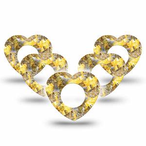 ExpressionMed Fall Camo Freestyle Libre 3 Heart Shape Tape 5-Pack Muted Yellow Camo Patch CGM Design