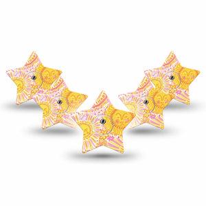 ExpressionMed Bright Sunshine Freestyle Libre 3 and Libre 3 Plus Star, 5-Pack Tape and 5-Pack Sticker sunny floral pattern Fixing Ring Patch for Continuous Glucose Monitor