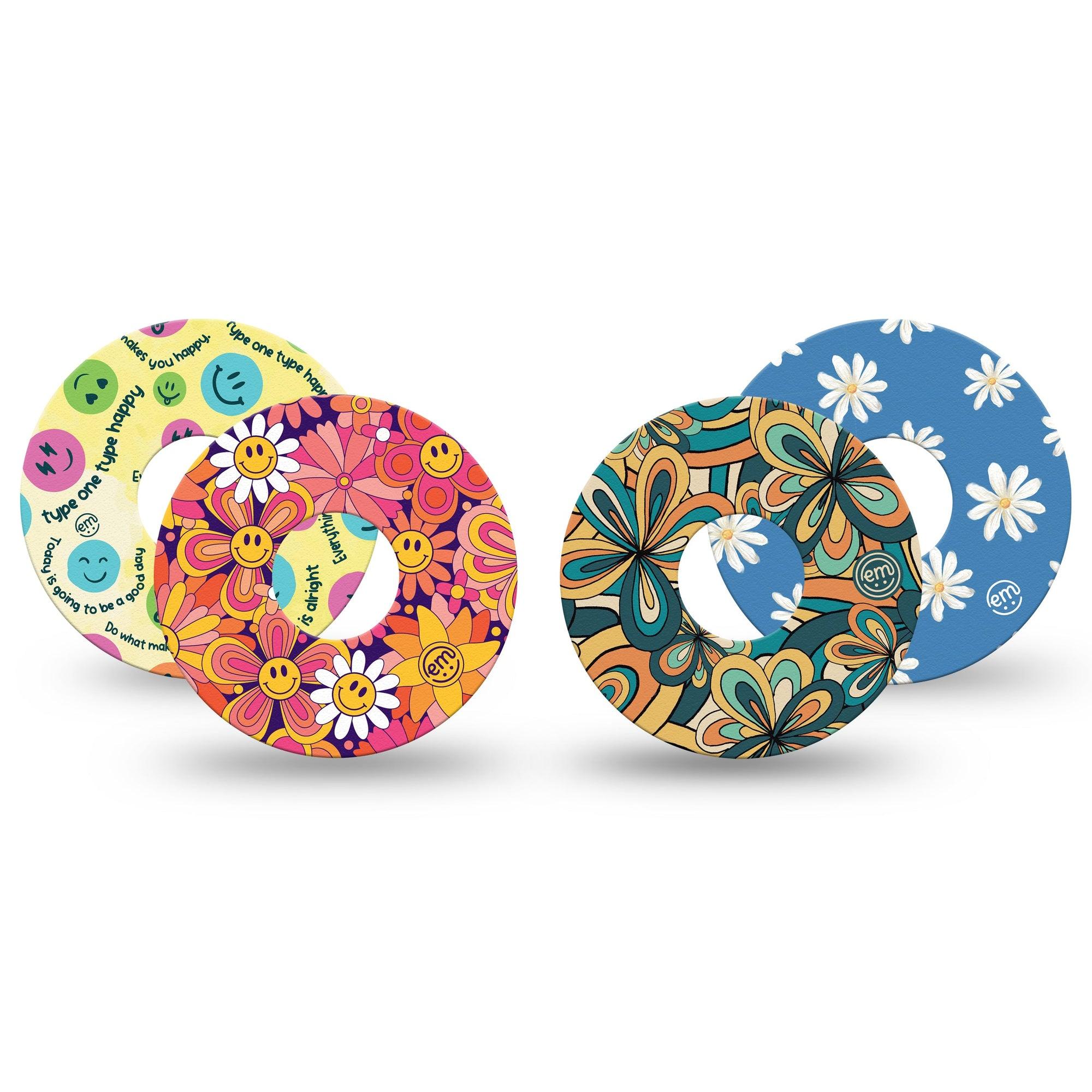 ExpressionMed Retro Rewind Freestyle Libre 3 Tape 4-Pack Retro Fun Florals and Happy Vibes Adhesive Tape CGM Design