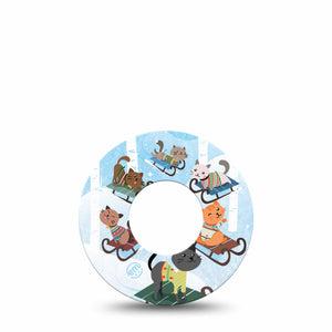 ExpressionMed Sledding Cats In Sweaters Freestyle Libre Tape, Abbott Lingo, Single Tape Christmas Kittens, Fixing Ring Tape Continuous Glucose Monitor Design