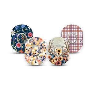 ExpressionMed Antlers & Autumn Variety Pack Dexcom G7 Mini Tape, Dexcom Stelo Glucose Biosensor System, 4-Pack Tape and 4-Pack Sticker Variety, Early Fall Bouquet, Patch Continuous Glucose Monitor Design