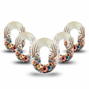 ExpressionMed Floral Antlers Dexcom G6 Mini Tape, 5-Pack Tape Antlers Autumn Wreath, Adhesive Tape CGM Design