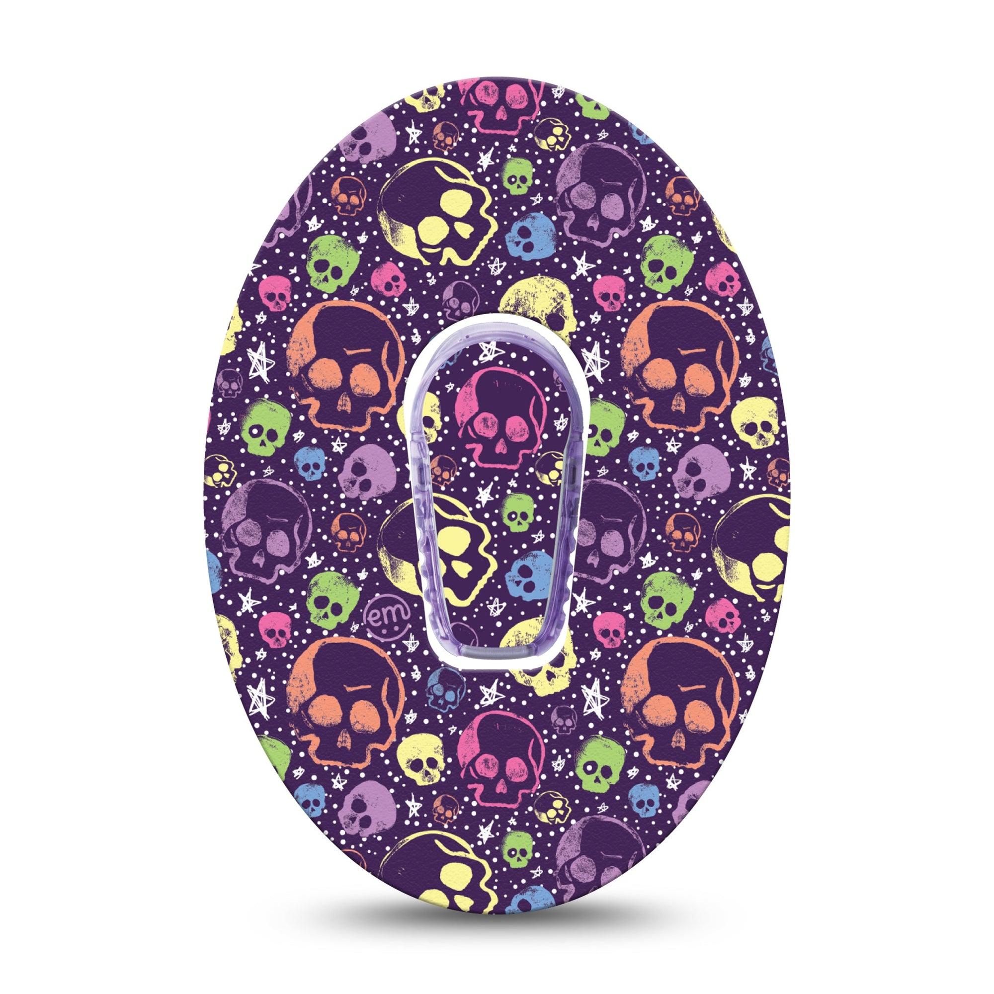 ExpressionMed Neon Skulls Dexcom G6 Sticker and Tape  Fluorescent Colorful Skulls, Vinyl Sticker and Tape Design CGM Design