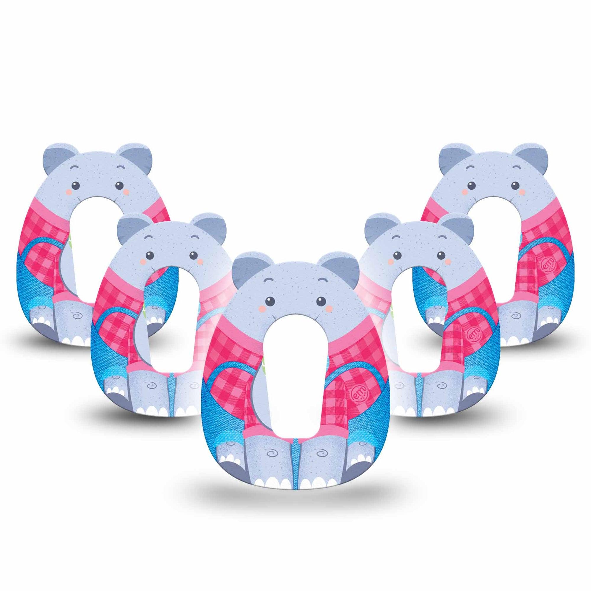 ExpressionMed Circus Elephant Dexcom G6 Gumdrop Shape Tape, 5-Pack Tape Balloon Carrying Elephant, Overlay Patch CGM Design