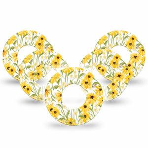 ExpressionMed Yellow Mosaic Floral Freestyle Libre and Libre 2 Plus Tape, Abbott Lingo, 5-Pack Tape Yellow Gold-Toned Garden, Fixing Ring Tape Continuous Glucose Monitor Design