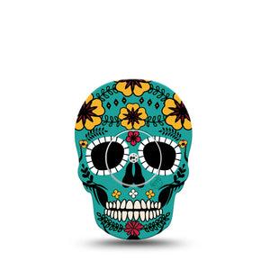 ExpressionMed Teal Skull Freestyle Libre 2 Skull Shape Tape, Abbott Lingo, Single Tape and Single Sticker Art Dia de los Muertos Plaster Continuous Glucose Monitor Design