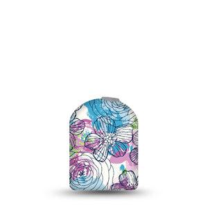 ExpressionMed Stenciled Flowers Pod Full Wrap Sticker Pod Full Wrap Sticker Single Sticker stencil drawn flowers purple and blue Decorative Decal Pump design