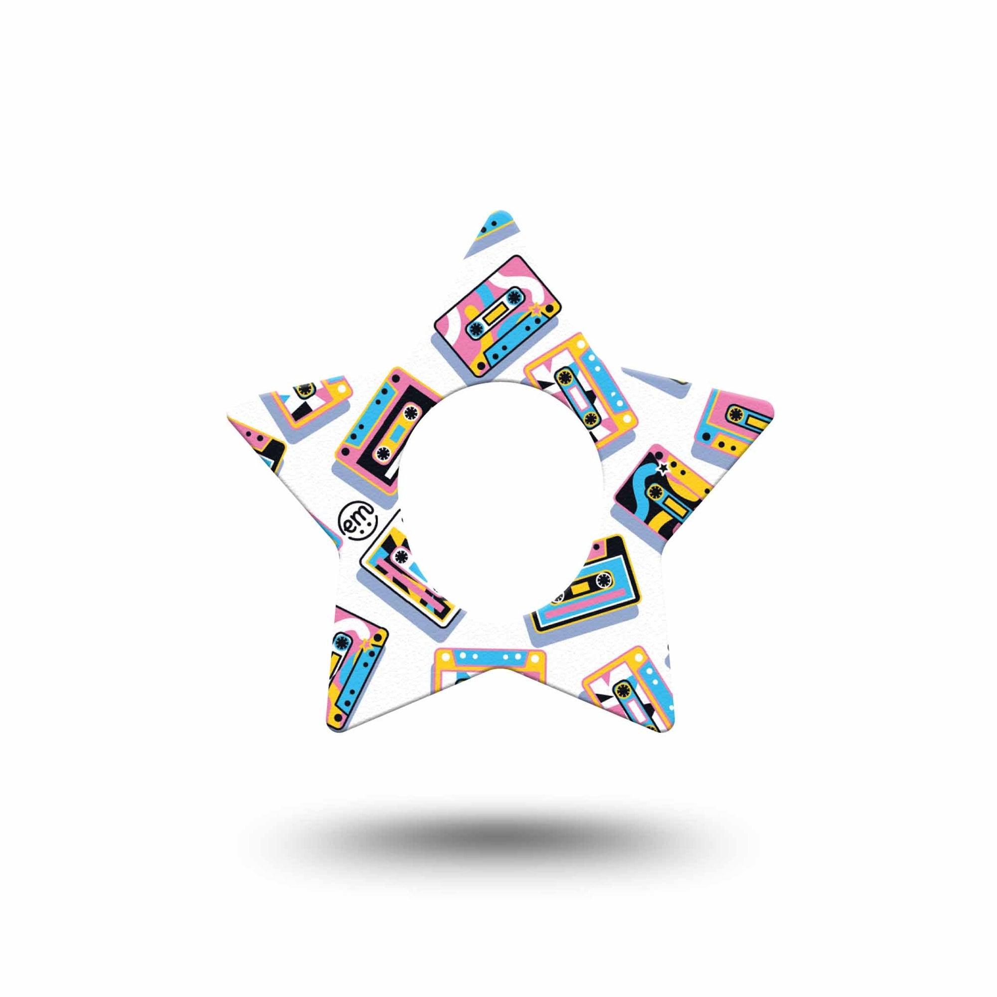ExpressionMed Vintage Music Tapes Dexcom G7 Star Shape Tape, Dexcom Stelo Glucose Biosensor System,  Single Tape Retro Colored Tapes, Overlay Patch CGM Design