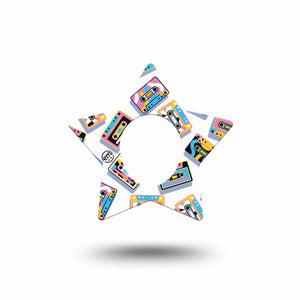 ExpressionMed Vintage Music Tapes Dexcom G7 Star Shape Tape, Dexcom Stelo Glucose Biosensor System,  Single Tape Retro Colored Tapes, Overlay Patch CGM Design