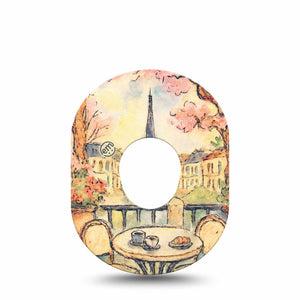 ExpressionMed Café Terrace Dexcom G7 and Dexcom Stelo Glucose Biosensor System, Single Tape Watercolor cafe Fixing Ring Patch for CGM