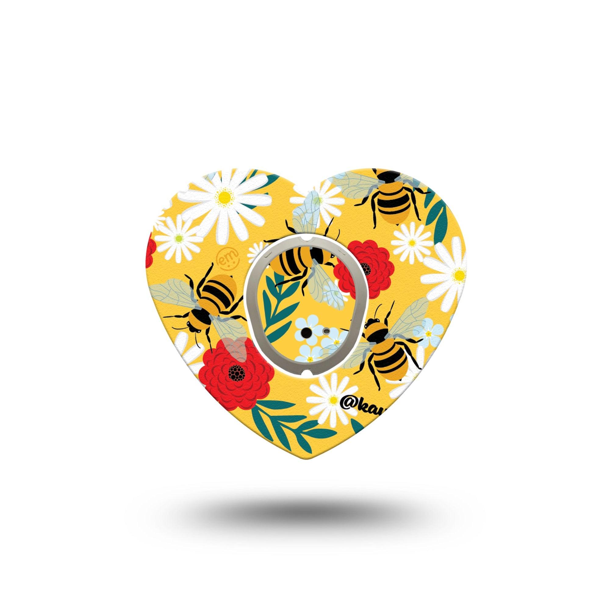 ExpressionMed Bees and Flowers Dexcom G7 Heart Shape Tape, Dexcom Stelo Glucose Biosensor System, Single Tape and Single Sticker Colorful Garden Plaster CGM Design