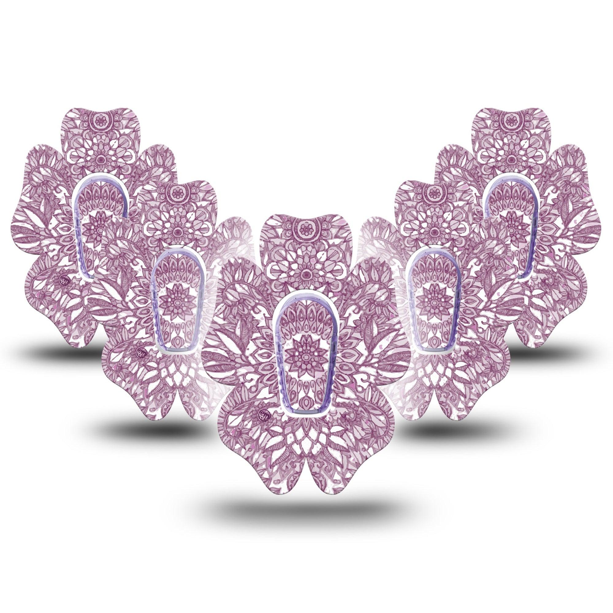 ExpressionMed Burgundy Floral Dexcom G6 Flower Shape Tape 5-Pack Tape & 5-Pack Sticker Rich Hues, Adhesive Patch Continuous Glucose Monitor Design