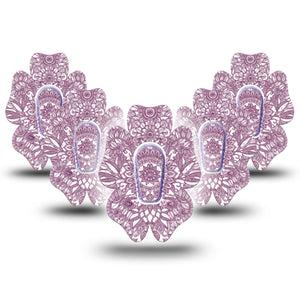 ExpressionMed Burgundy Floral Dexcom G6 Flower Shape Tape 5-Pack Tape & 5-Pack Sticker Rich Hues, Adhesive Patch Continuous Glucose Monitor Design