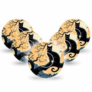 ExpressionMed Spooky Black Cat Freestyle Libre and Libre 2 Plus Tape, Abbott Lingo, 5-Pack Tape and 5-Pack Sticker Halloween Black Cat, Fixing Ring Tape Continuous Glucose Monitor Design