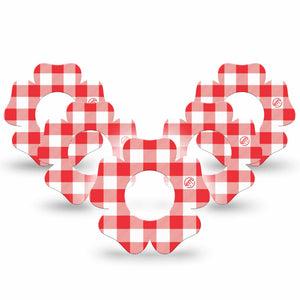 ExpressionMed Red Gingham Freestyle Libre, Libre 2 Plus, and Abbott Lingo Flower, 5-Pack Classic picnic check Sensor Cover for Continuous Glucose Monitor
