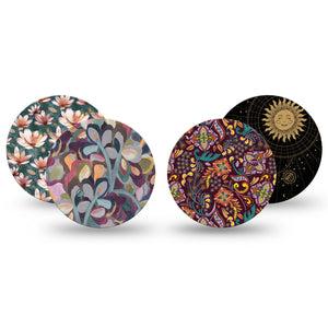 ExpressionMed Mystic Oasis Variety Pack Freestyle Libre Overpatch, Abbott Lingo, 4-Pack Tape Variety Mystical Garden Inspired, Fixing Ring Patch CGM Design