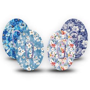 ExpressionMed Blue Petals Dexcom G6, tape and sticker  Powder blue florals Waterproof Plaster for Continuous Glucose Monitor