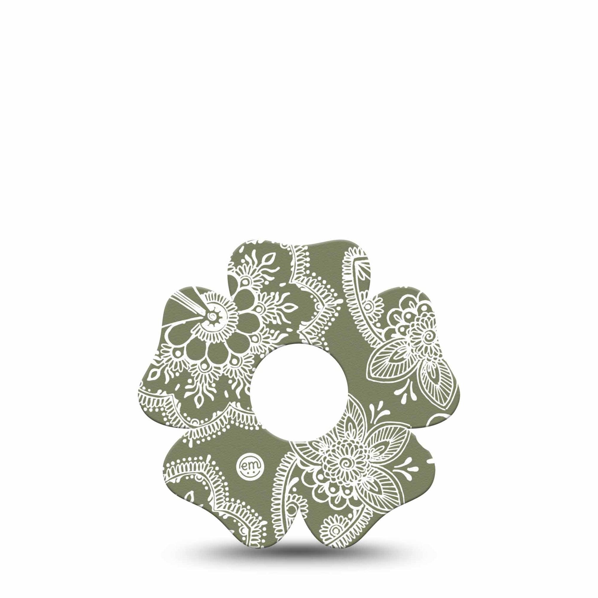 ExpressionMed Olive Henna Freestyle Libre 3 and Libre 3 Plus Flower Shape Tape Single Tape Earthy Shade, Plaster CGM Design