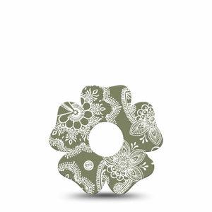 ExpressionMed Olive Henna Freestyle Libre 3 and Libre 3 Plus Flower Shape Tape Single Tape Earthy Shade, Plaster CGM Design