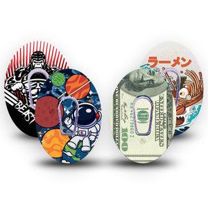 ExpressionMed Outlaw Legends Variety Pack Dexcom G6 Tape 4-Pack Tape and 4-Pack Sticker Variety Fun Boys Themed Designs, Plaster Continuous Glucose Monitor Design